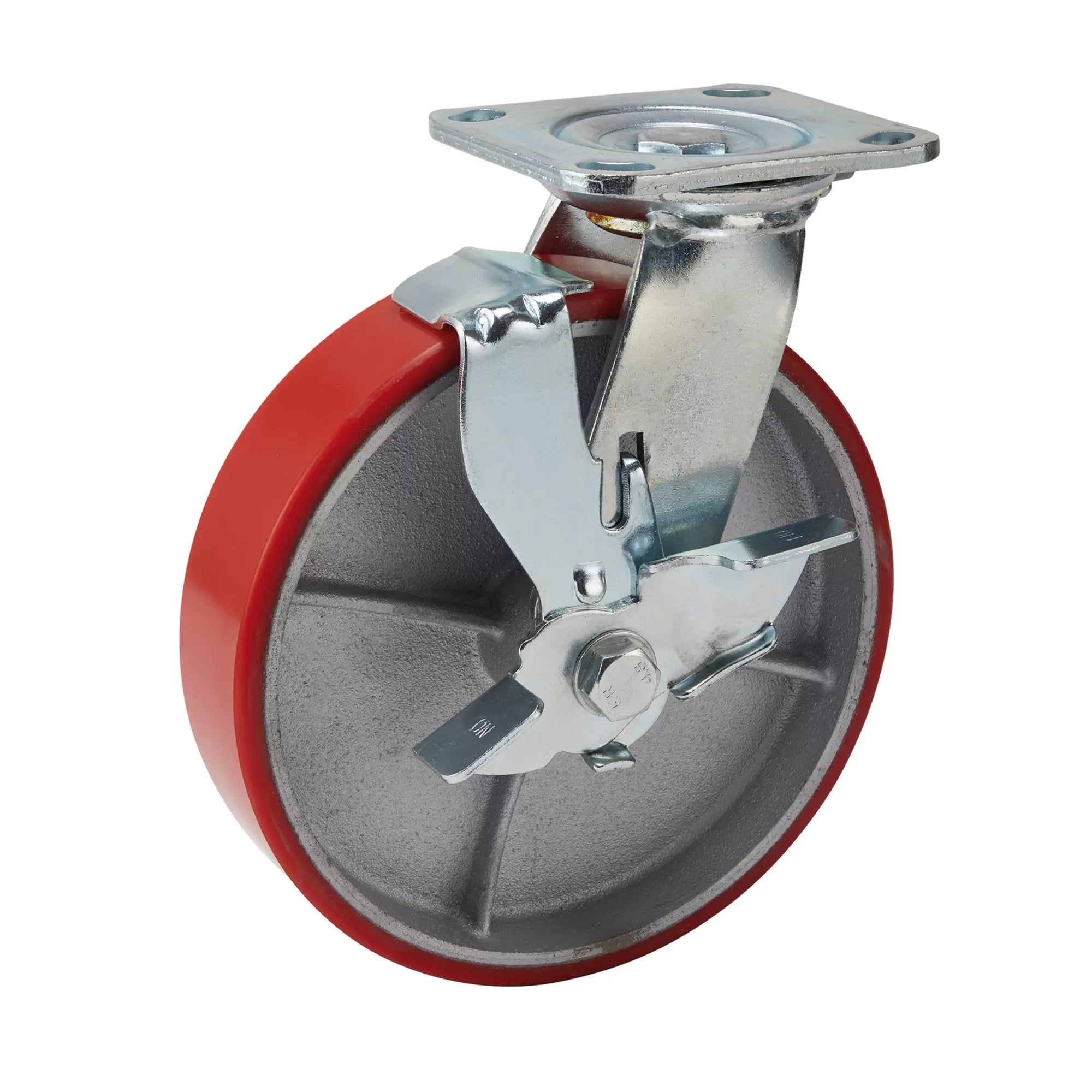 Draper Tools - 65533 - Swivel Plate Fixing Heavy Duty Polyurethane Wheel with Brake, 200mm Diameter, S.W.L. 500kg