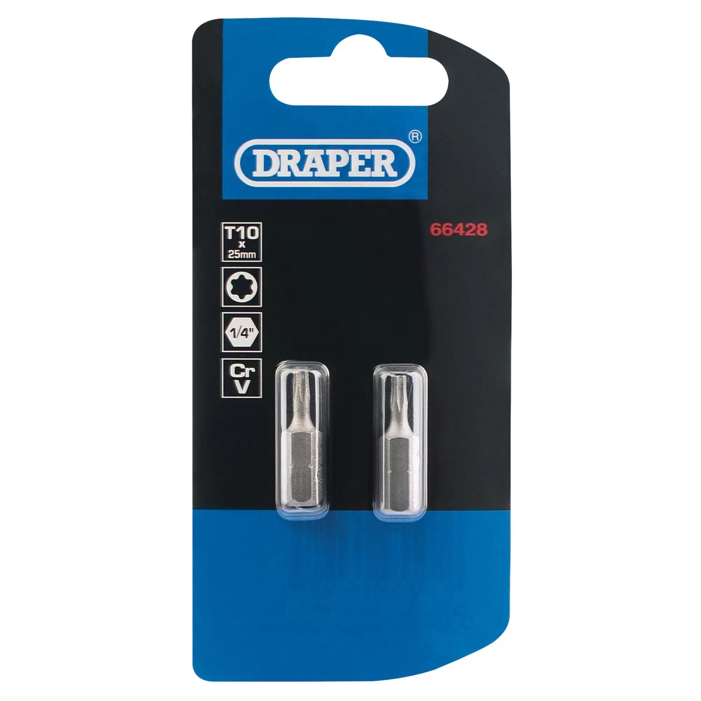 Draper Tools - 66428 - Draper TX-STAR® Insert Bit, 1/4" Hex, 25mm Long, T10 (Pack of 2)
