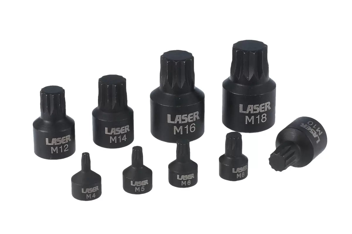 Laser - 6725 - Low Profile Spline Socket Bit Set 1/4"D, 3/8"D, 1/2"D 9pc