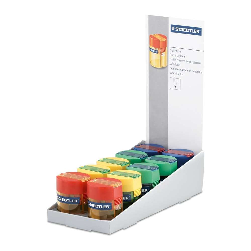 Staedtler Single Hole Tub Pencil Sharpener, Transparent Assorted - Box of 10