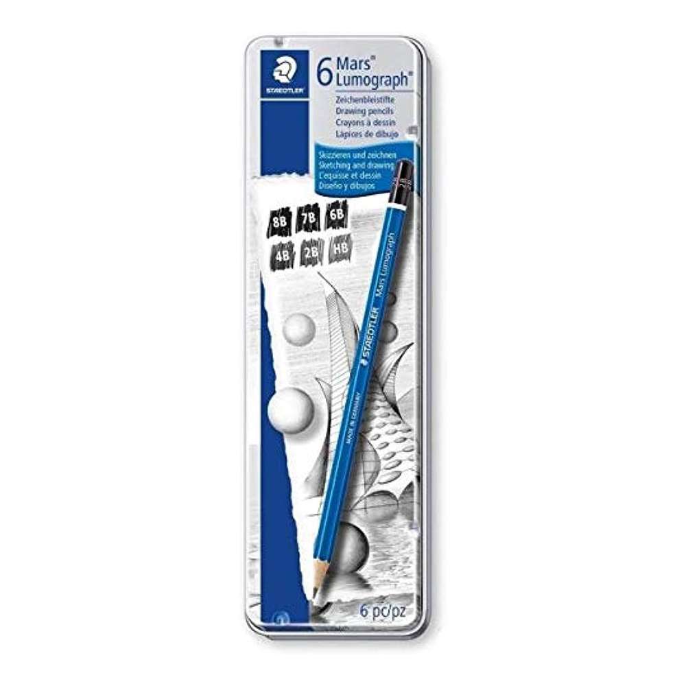 Staedtler Mars Lumograph Graphite Pencils, Metal Tin – Set of 6