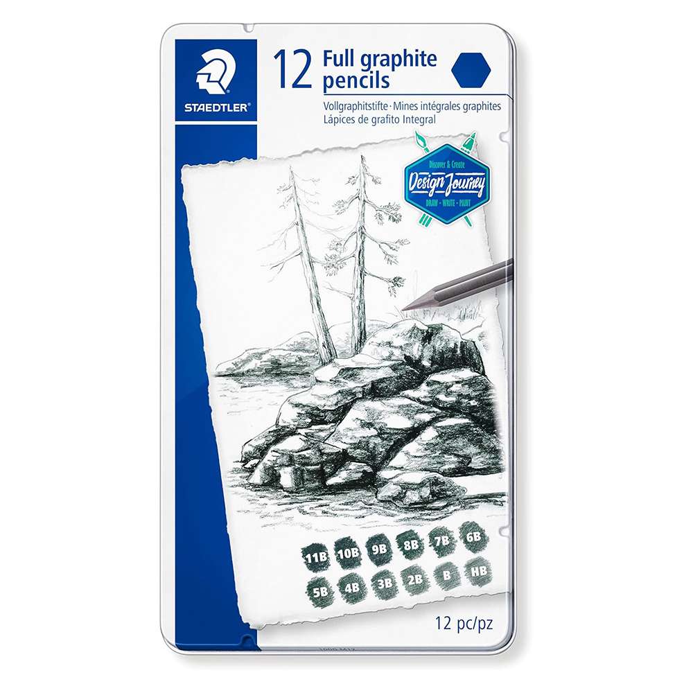 Staedtler Mars Lumograph Pure Graphite Pencils, Woodless, Metal Tin – Set of 12