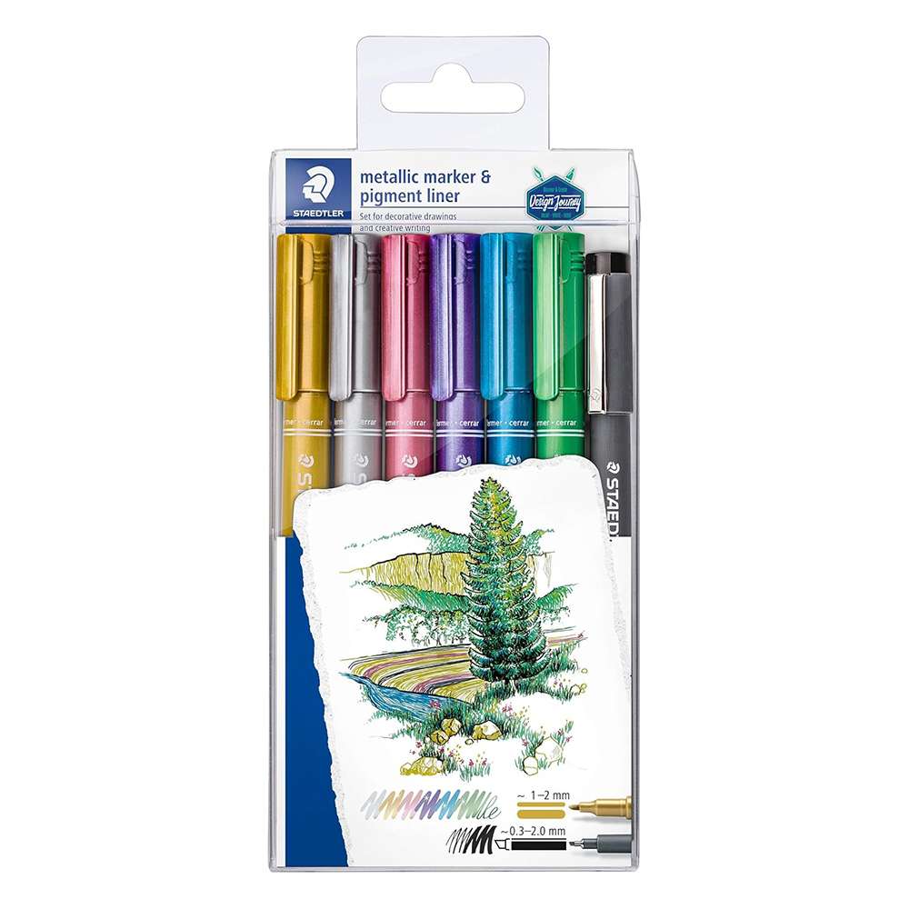 Staedtler Metallic Markers with Pigment Liner, Assorted – Set of 6 + 1