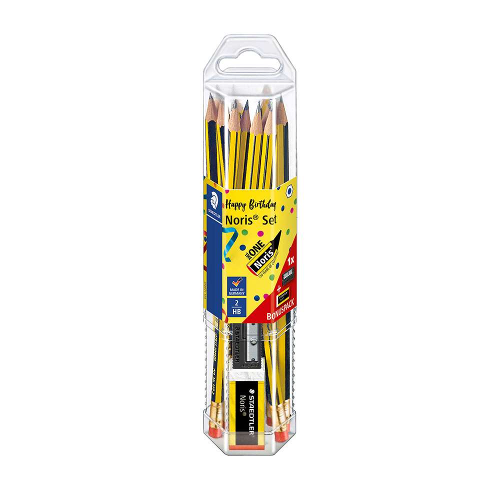 Staedtler Noris Pencil Birthday Set with Sharpener & Eraser – Set of 12 + 1 + 1