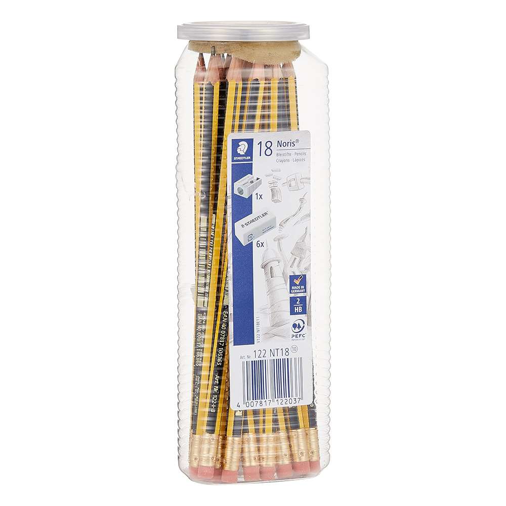 Staedtler Noris Pencil Set with Erasers and Metal Sharpener – Set of 18 + 6 + 1