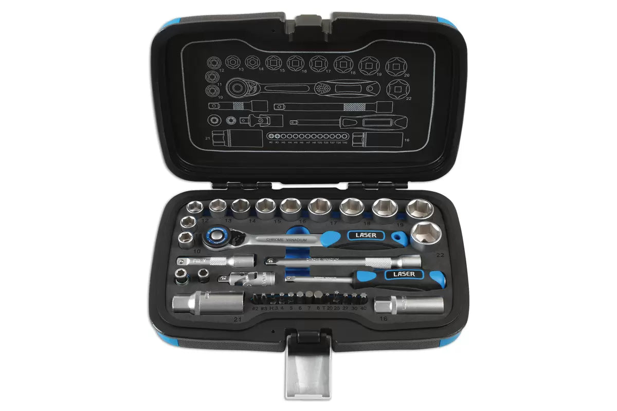 Laser - 6918 - Socket Set 3/8"D, 1/4"D 34pc