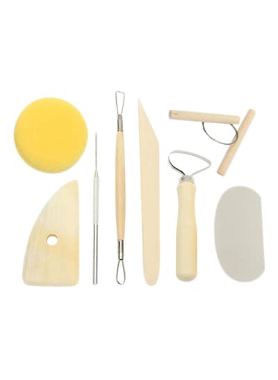Generic 8-Piece Carving Craft Pottery Tool Set (Beige/Yellow/Silver)