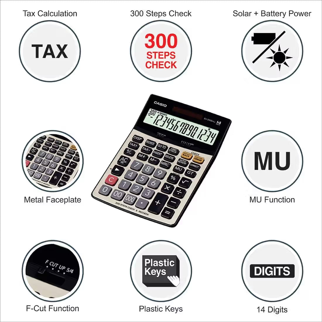 Casio 14 Digits Calculator For High Functionality For Professional Tasks - Silver & Black