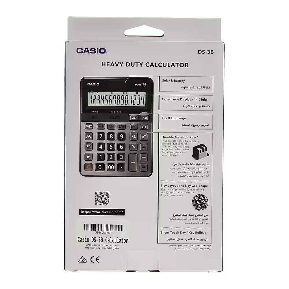 Casio 14 Digits Calculator – Compact Design For Everyday Calculations - Black & Grey