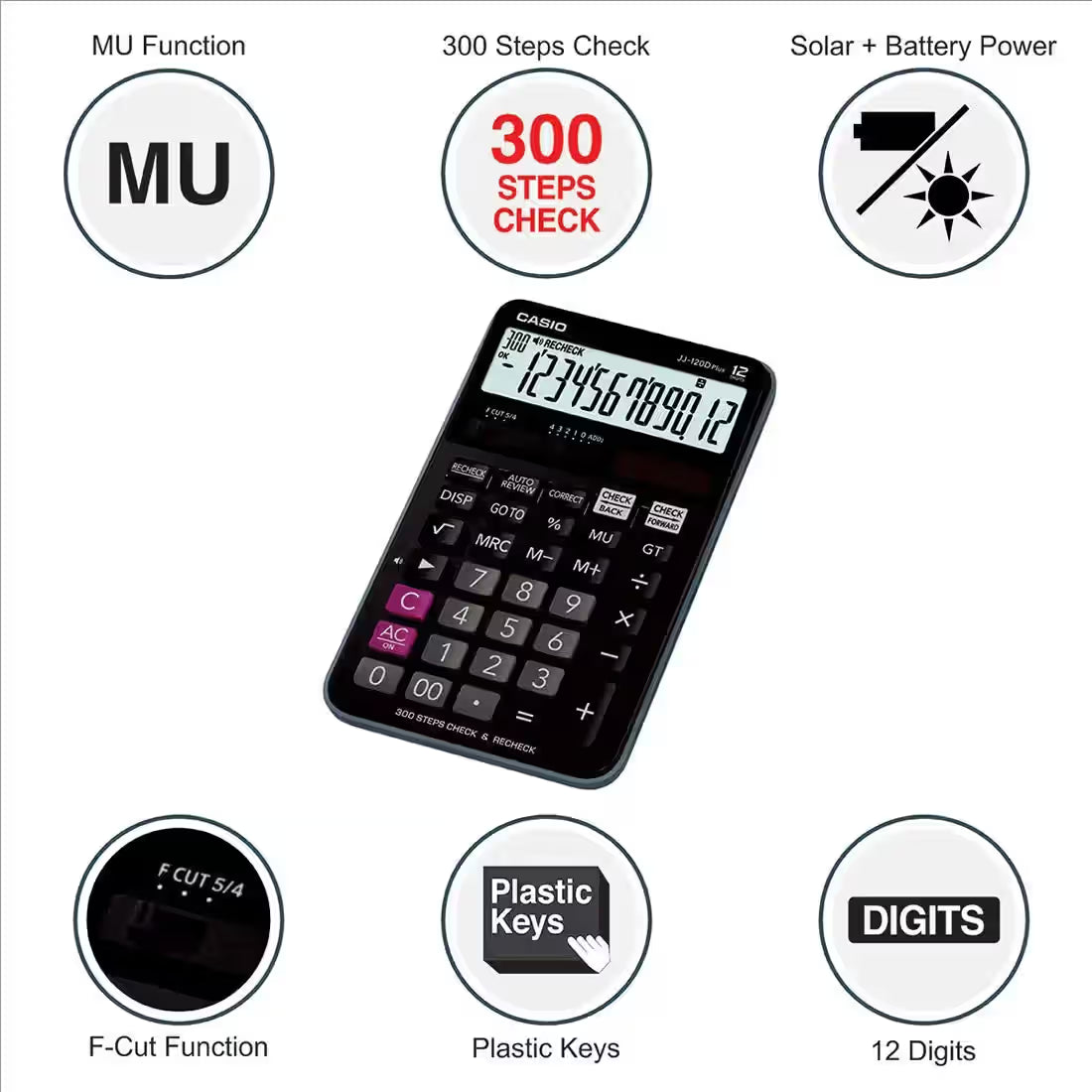 Casio 12 Digits Mini Printing Calculator With Steps Check, Re-Print Functions - Black