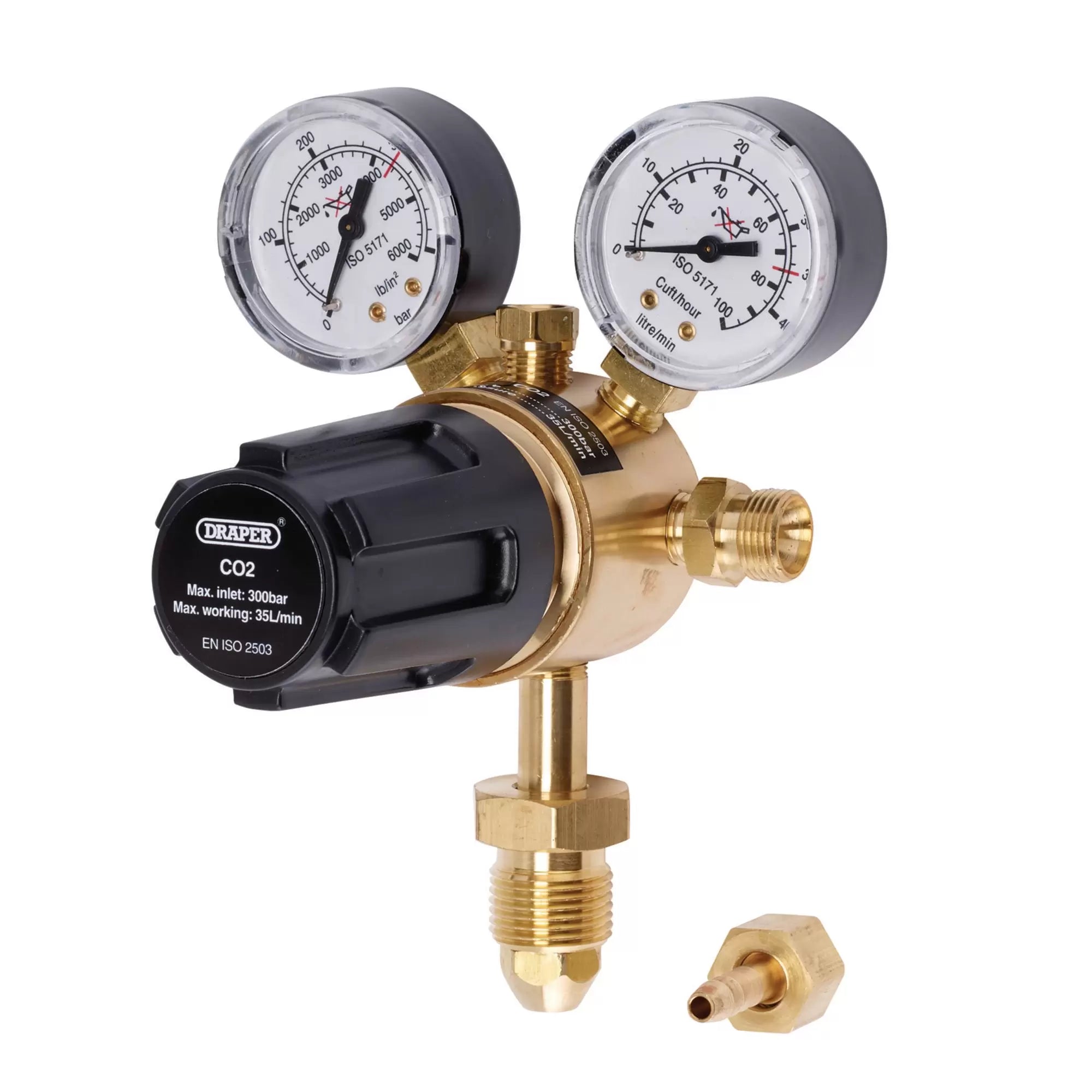 Draper Tools - 70147 - Industrial Gas Bottle Regulator with Double Gauge, 300 bar