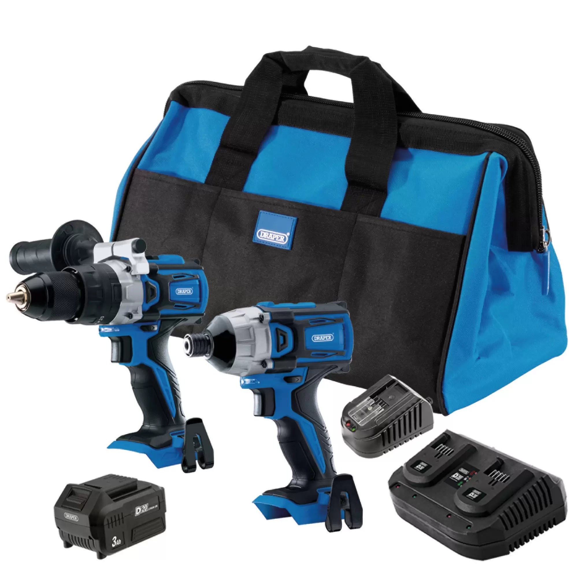 Draper Tools - 70367 - D20 20V Combi/Driver Kit, 1 x 4.0Ah Battery, 1 x 3.0Ah Battery, 1 x Charger