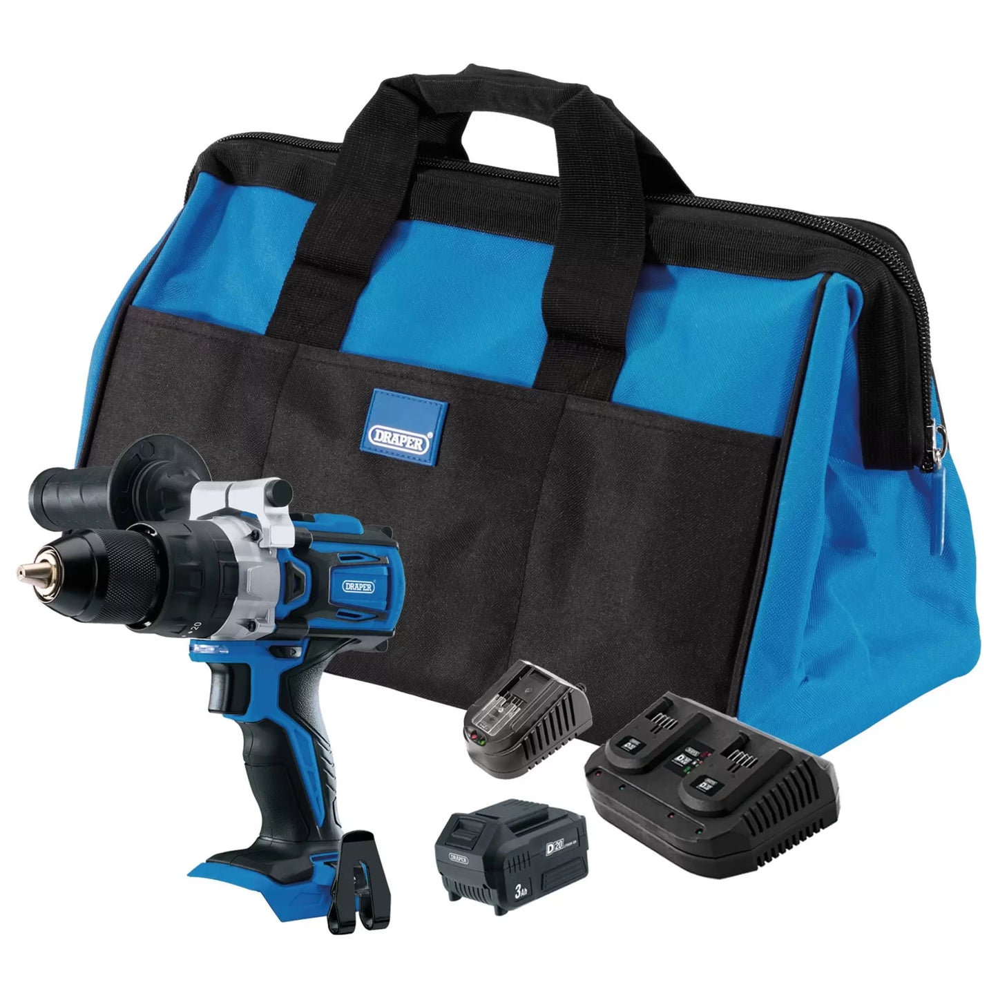 Draper Tools - 70370 - D20 20V Combi Drill Kit, 1 x 3.0Ah Battery, 1 x 4.0Ah Battery, 1 x Charger (5 Piece)