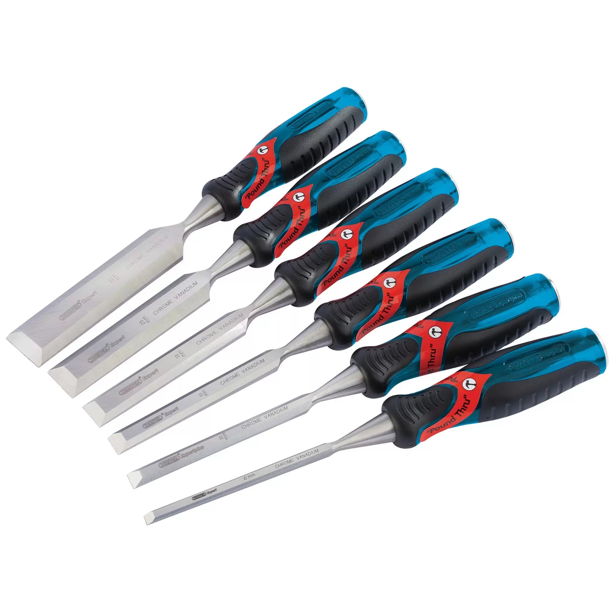 Draper Tools - 70419 - Draper Expert Soft Grip 'Pound Thru' Bevel Edge Wood Chisel Set, 140mm (6 Piece)