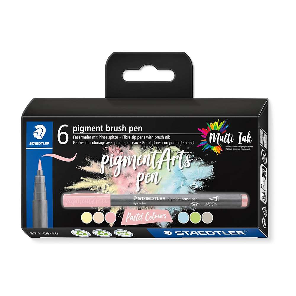 Staedtler Pigment Brush Pens, Pastel Colours – Pack of 6