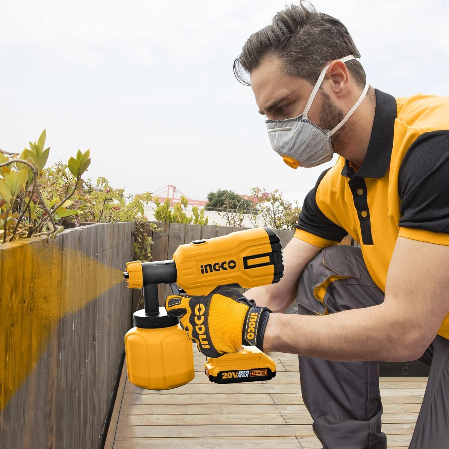 INGCO 20V Cordless High-Pressure Spray Gun Kit – 600ml, Adjustable Nozzle – CSGLI20406