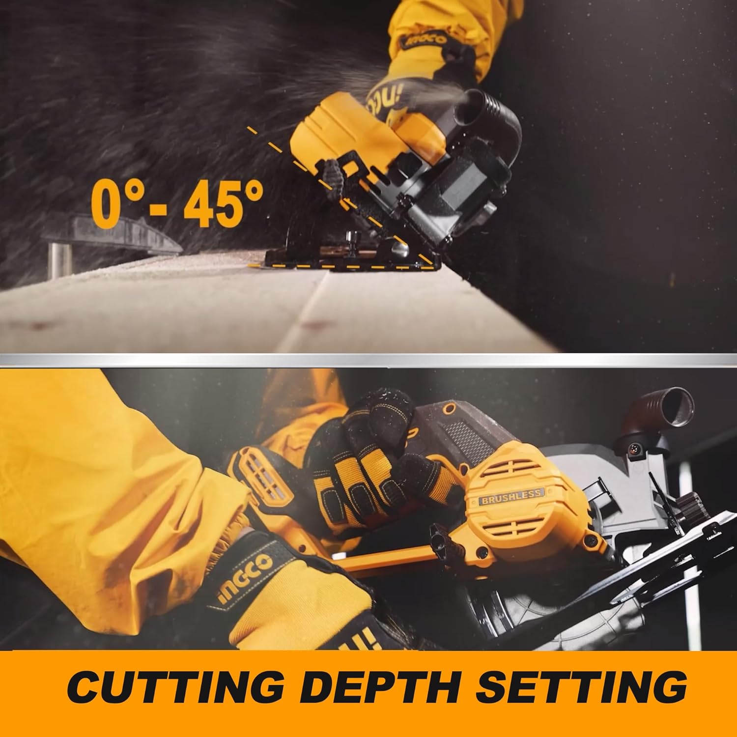 INGCO 20V Cordless Circular Saw – Brushless, 165mm Blade, with Battery – CCSLI202165
