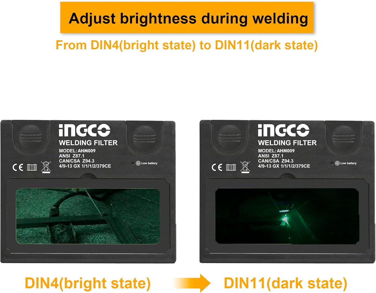 INGCO Auto-Darkening Welding Helmet – Wide View, 4 Arc Sensors – AHM009