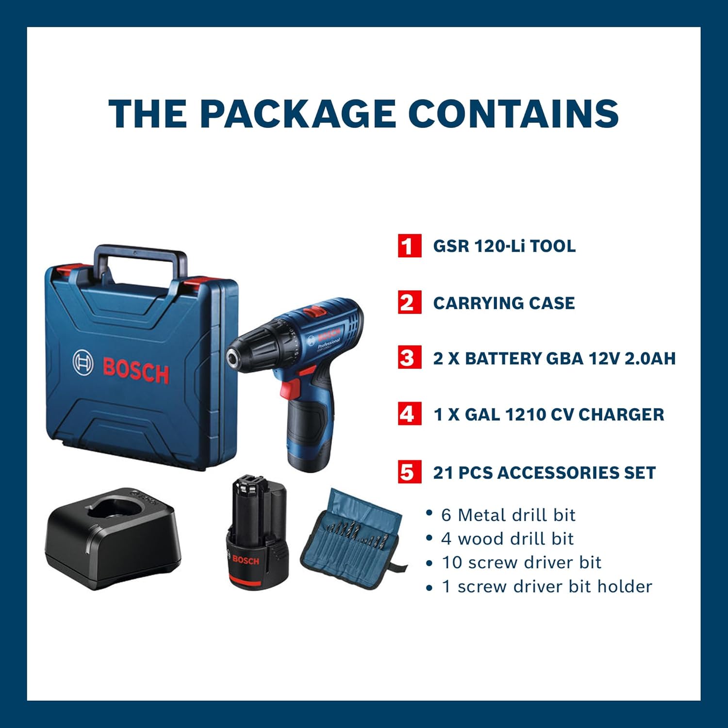 Bosch12V Professional Cordless Drill Driver 10mm, with 2x 2.0 Ah Batteries, Carrying CaseSKU: GSR 120-LI KIT