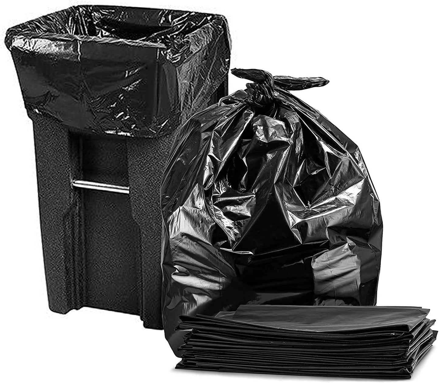 Heavy Duty Garbage Bags – 130 × 150 cm (Fits 100L) Black Trash Can Liners for Outdoor, Contractor, Lawn & Leaf