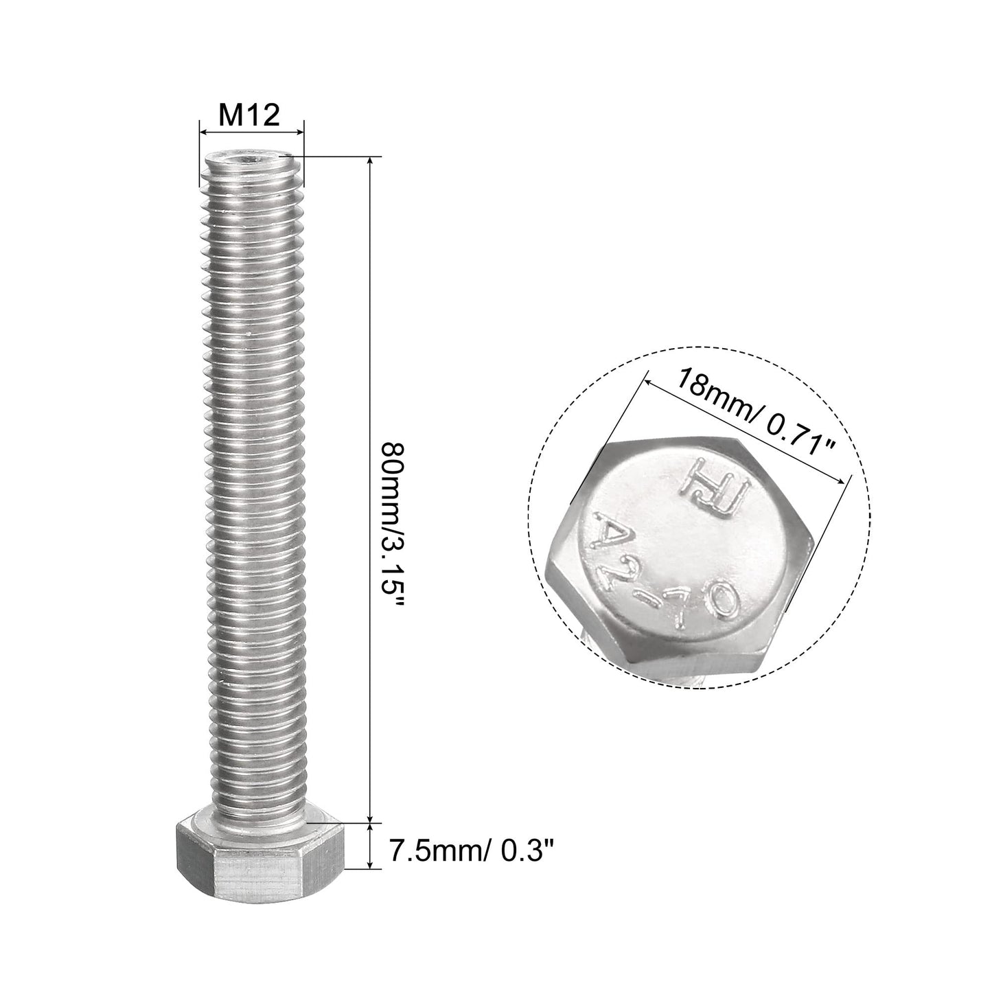 SS304 Hexagon Head Bolt – Stainless Steel 304 with Matching Nut & Washer
