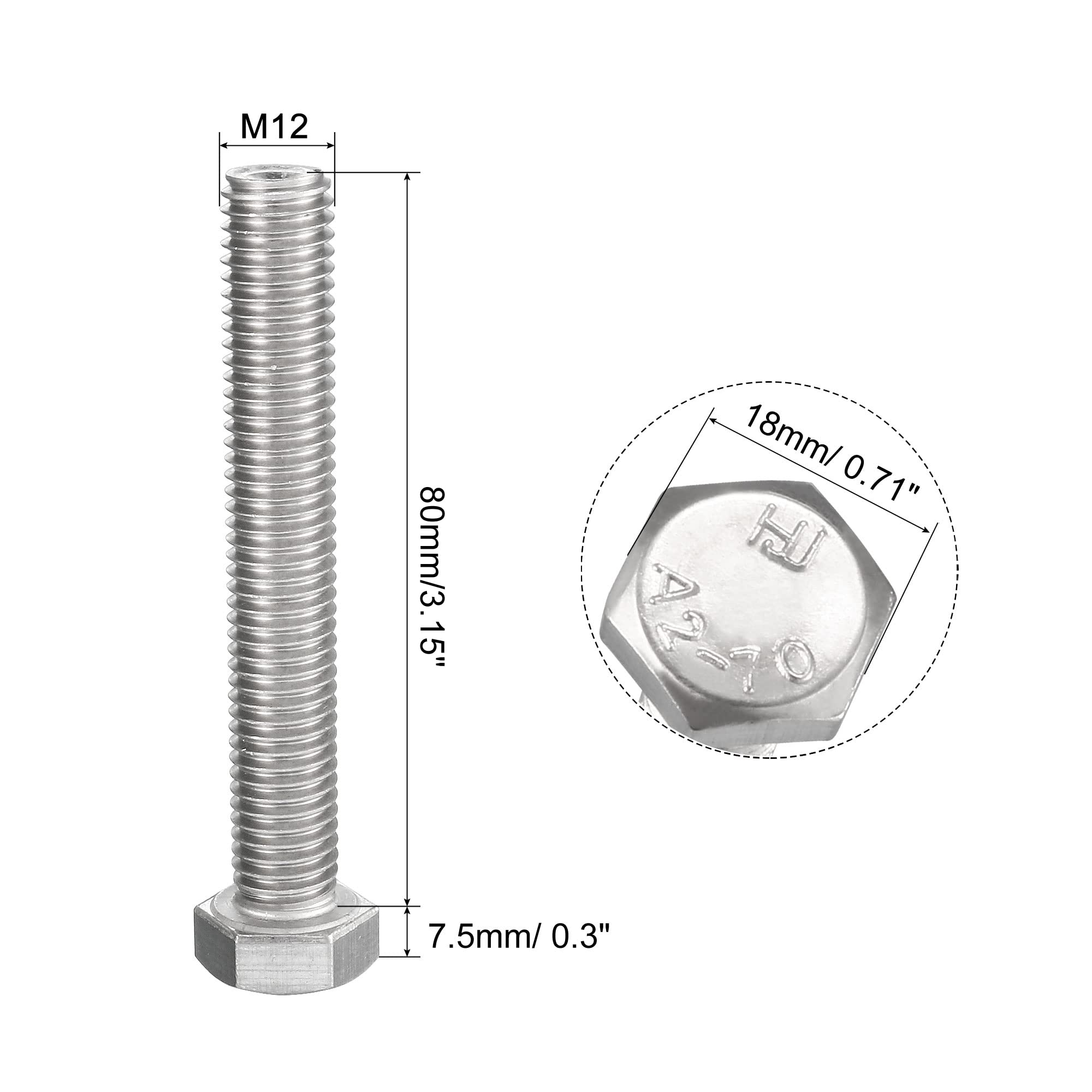 SS304 Hexagon Head Bolt – Stainless Steel 304 with Matching Nut & Washer