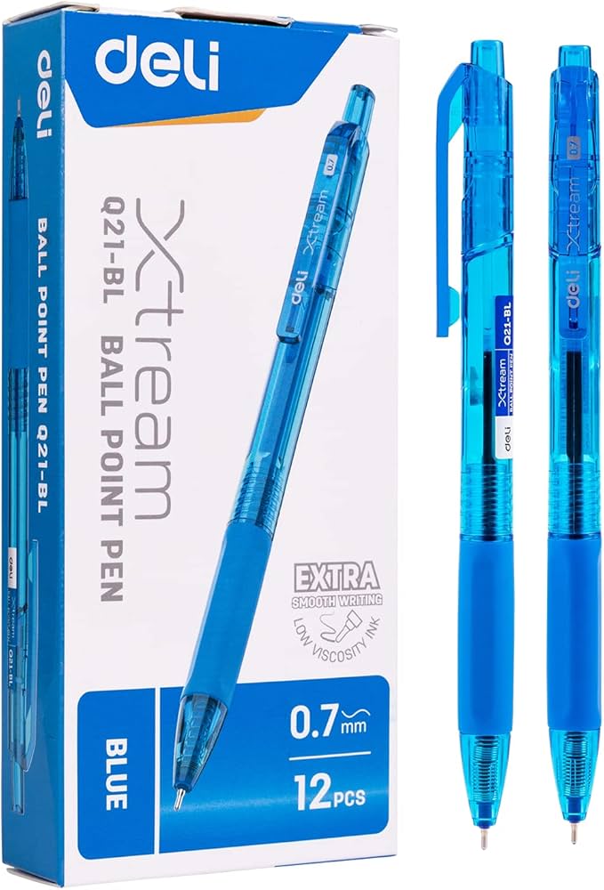 Deli Ballpoint Pen, 0.7mm, Blue, Pack of 12