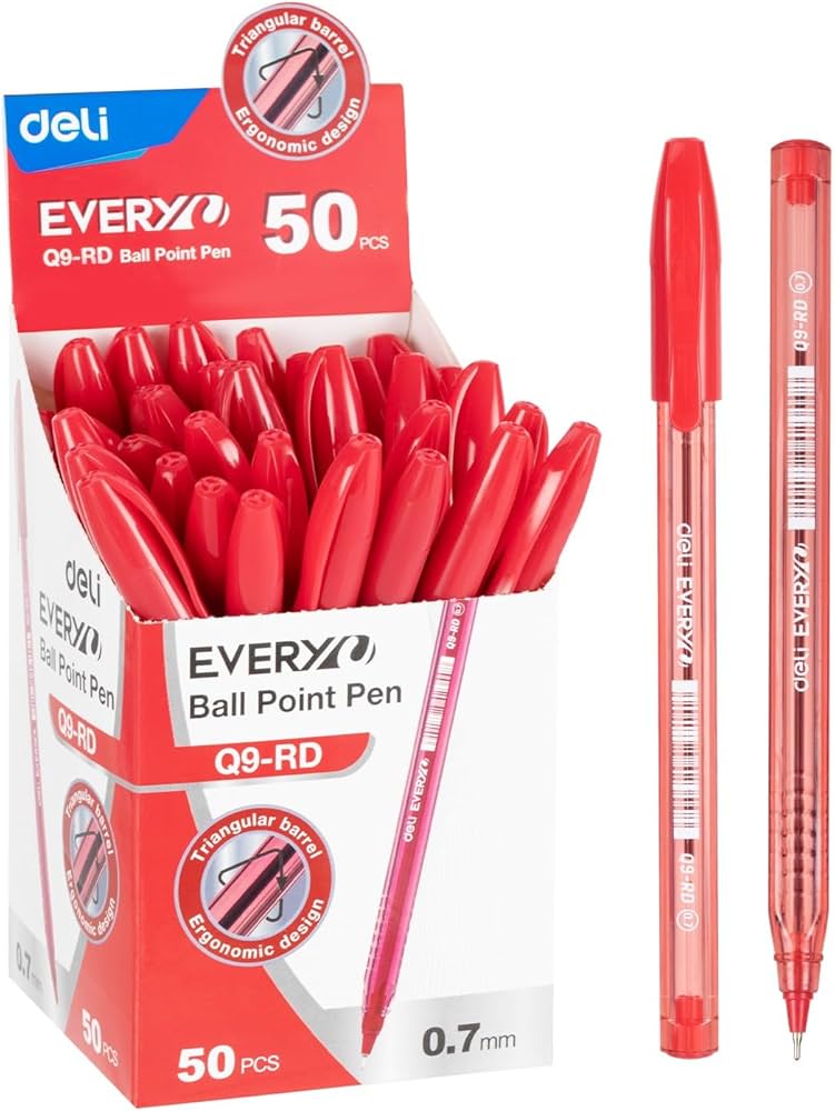 Deli Retractable Smooth Ballpoint Pen, 0.7mm, Red, Pack of 12