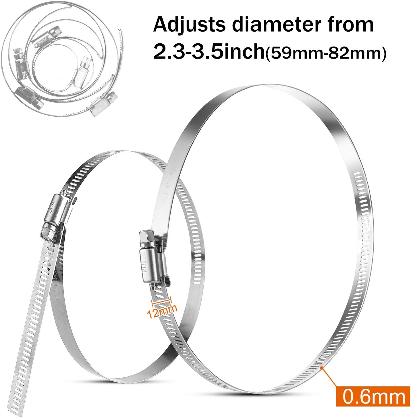 304 Stainless Steel Adjustable Hose Clamp – Worm Gear Drive (59–82mm) | for Automotive, Mechanical & Agriculture