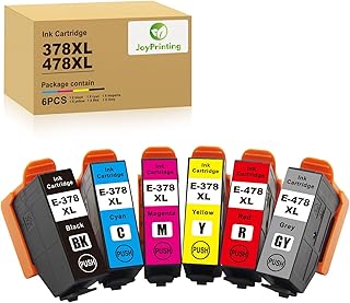 JoyPrinting 378XL 478XL Ink Cartridge Compatible 378 478XL Ink Cartridges Replacement for Expression Photo XP-15000 C13T379D4010 (Black Cyan Magenta Yellow Red Grey 6 Pack)