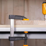 &nbsp;INGCO 4-Piece F-Clamp Set – 50mm Jaw, 250mm Capacity, with Rubberized Handle – HFCS0425