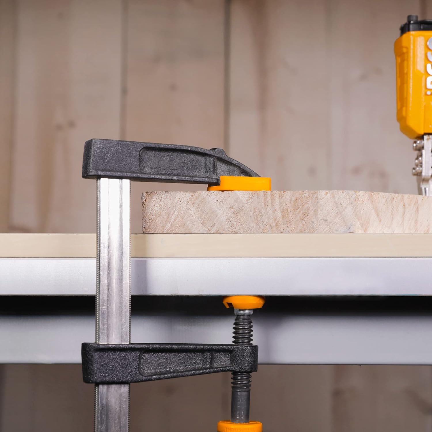 &nbsp;INGCO 4-Piece F-Clamp Set – 50mm Jaw, 250mm Capacity, with Rubberized Handle – HFCS0425