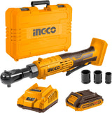 INGCO 20V Cordless Ratchet Wrench Kit – 3/8" Drive, 65Nm, with Battery &amp; Sockets – CRTLI20386