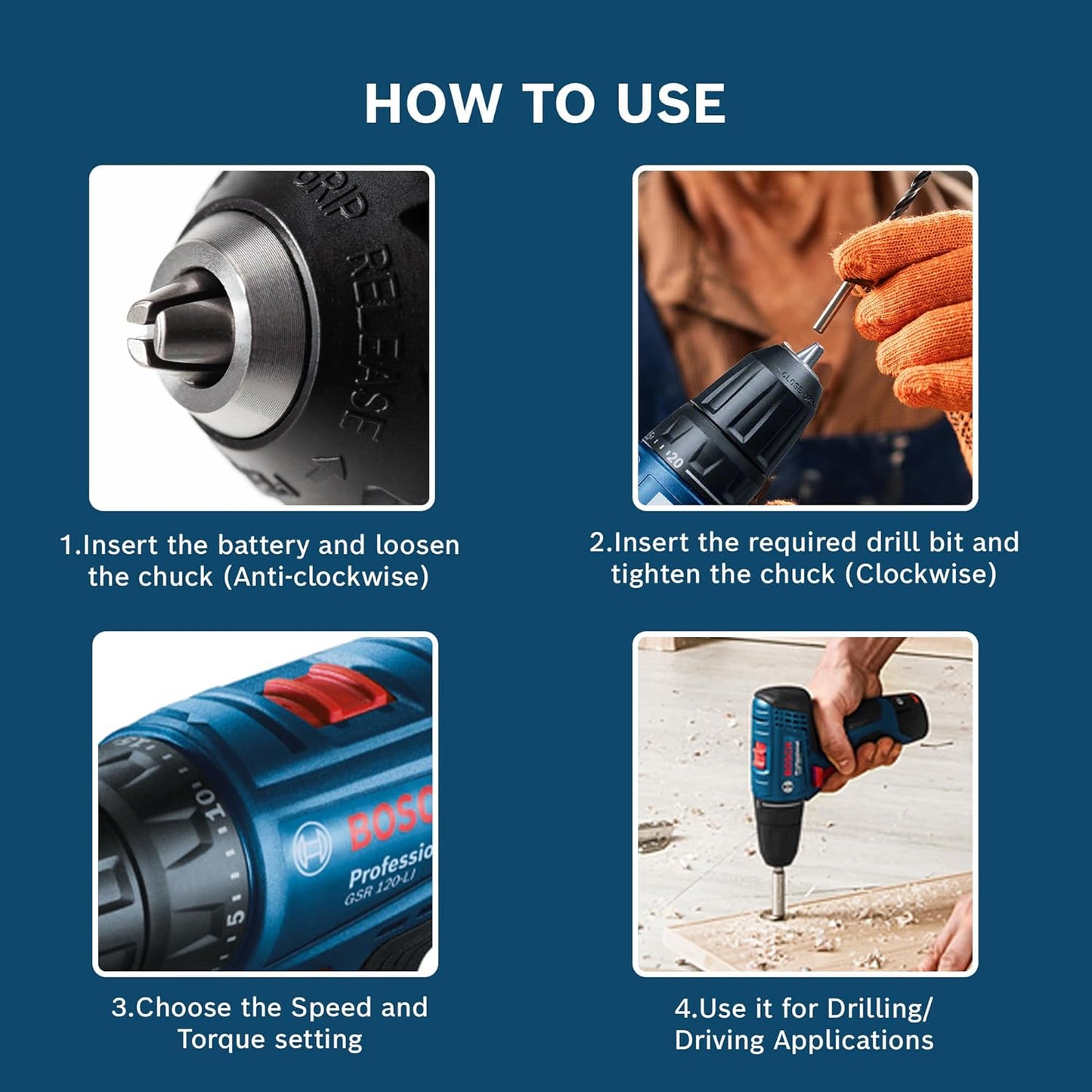 Bosch12V Professional Cordless Drill Driver 10mm, with 2x 2.0 Ah Batteries, Carrying CaseSKU: GSR 120-LI KIT