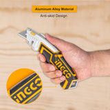 INGCO Professional Retractable Utility Knife with 5 Blades – Heavy-Duty Aluminum – HUKX0205