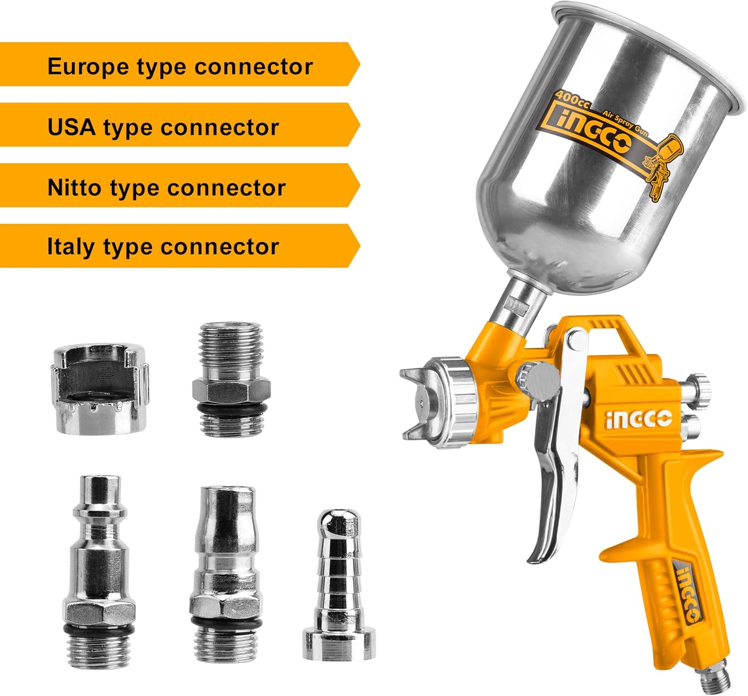 &nbsp;INGCO Air Spray Gun – 400ml, 1.5mm Nozzle, for Auto Paint &amp; Base Coat – HVSG0115