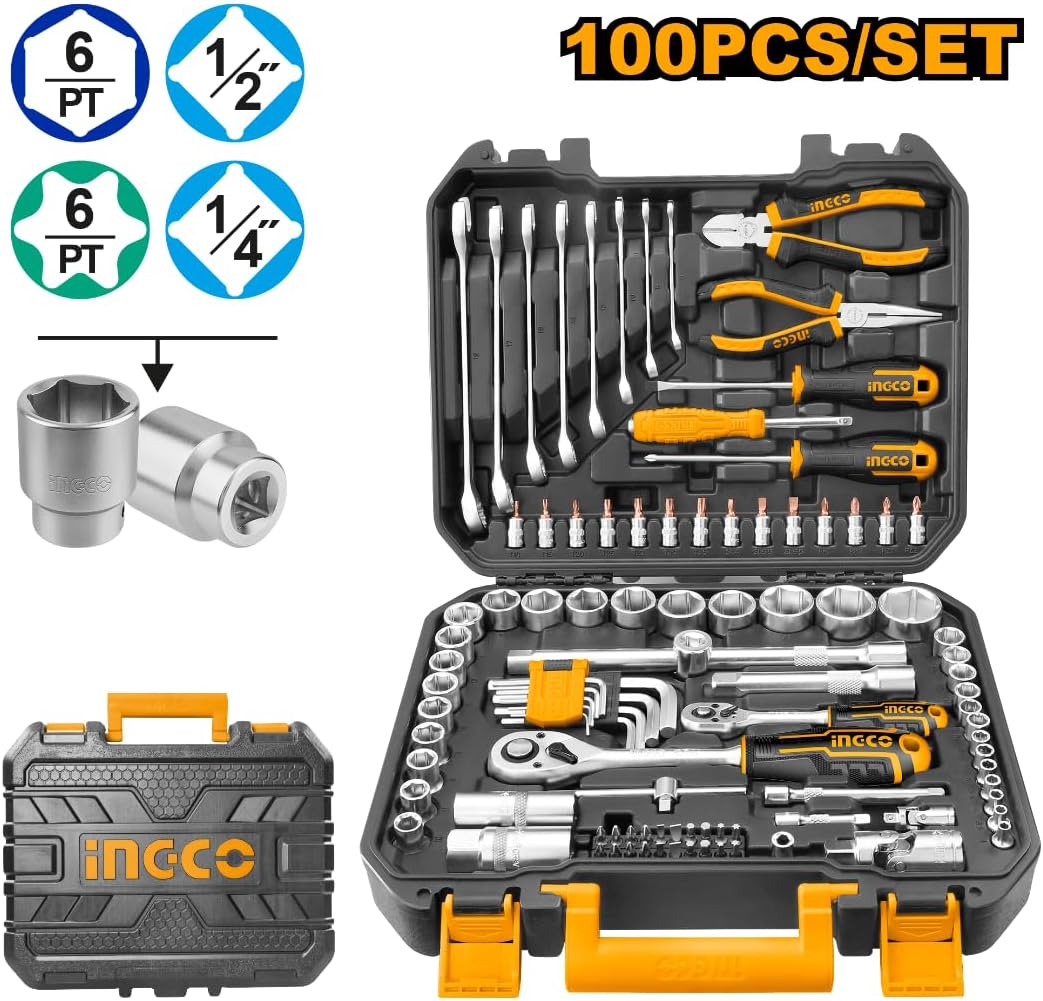 INGCO 100-Piece Professional Hand Tools Set in Metal Case – HKTHP21001