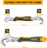 &nbsp;INGCO 2-Piece Offset Box End Wrench Set – 15° Bent, Chrome Vanadium Steel – HBWS09328