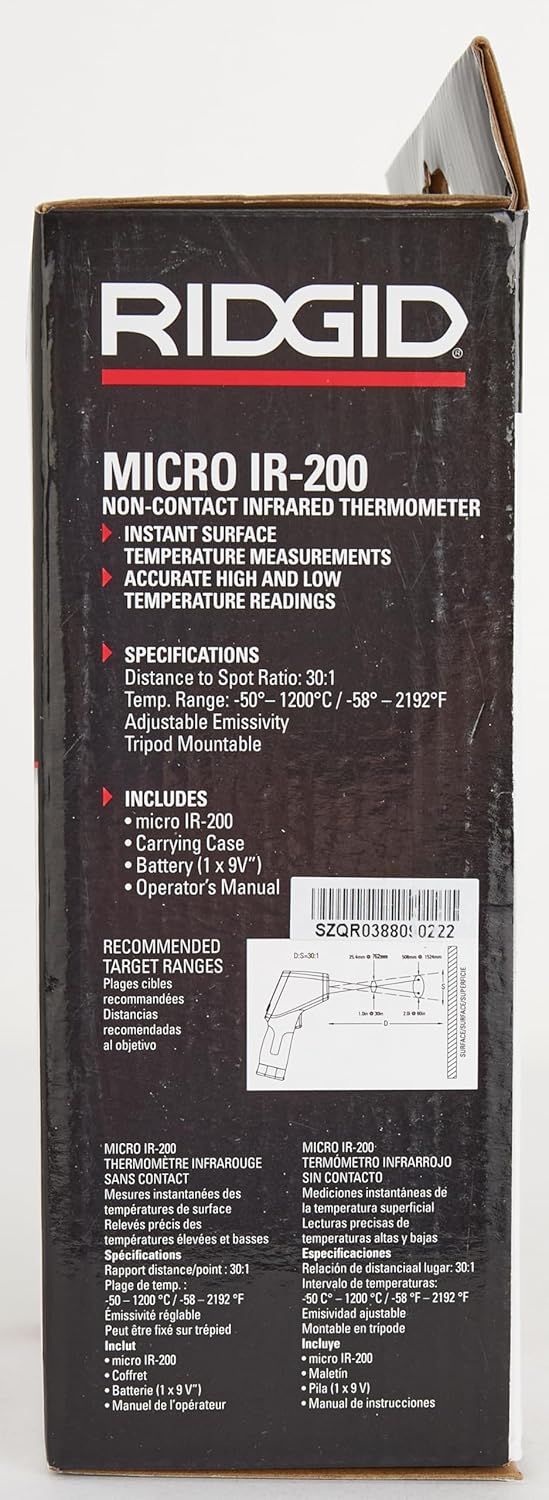 RIDGID micro IR-200 Non-Contact Infrared Digital Thermometer – Model 36798
