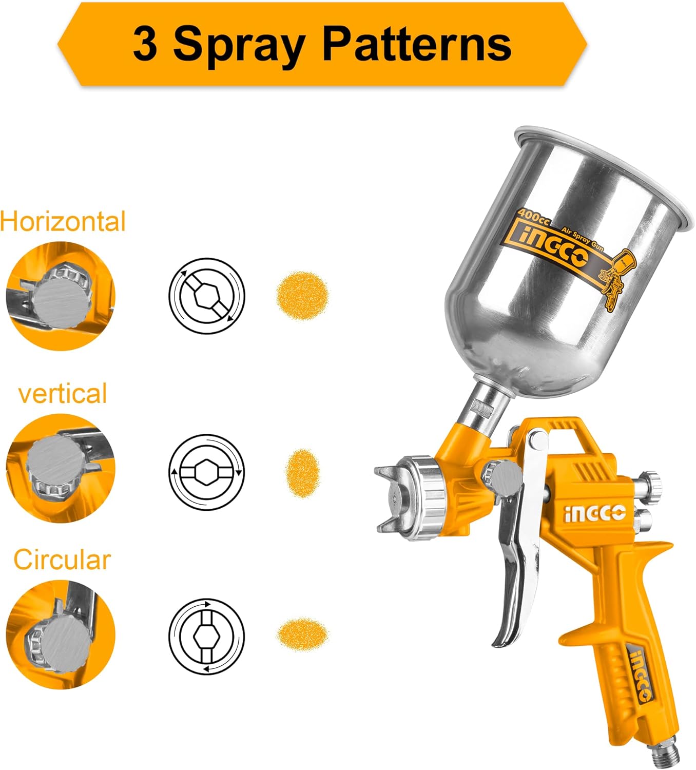 &nbsp;INGCO Air Spray Gun – 400ml, 1.5mm Nozzle, for Auto Paint &amp; Base Coat – HVSG0115