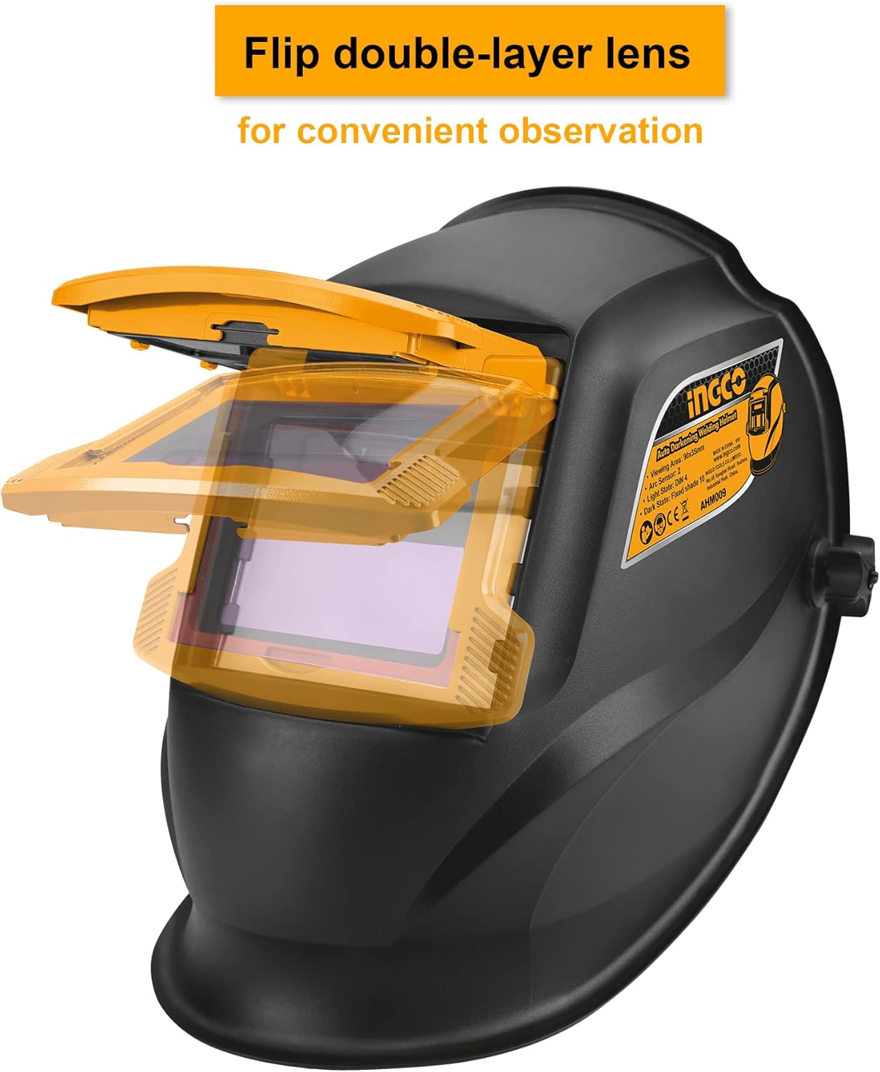INGCO Auto-Darkening Welding Helmet – Wide View, 4 Arc Sensors – AHM009