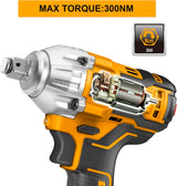 INGCO 20V Brushless Cordless Impact Wrench Kit – 1/2", 300Nm, 2 Batteries – CIWLI20300
