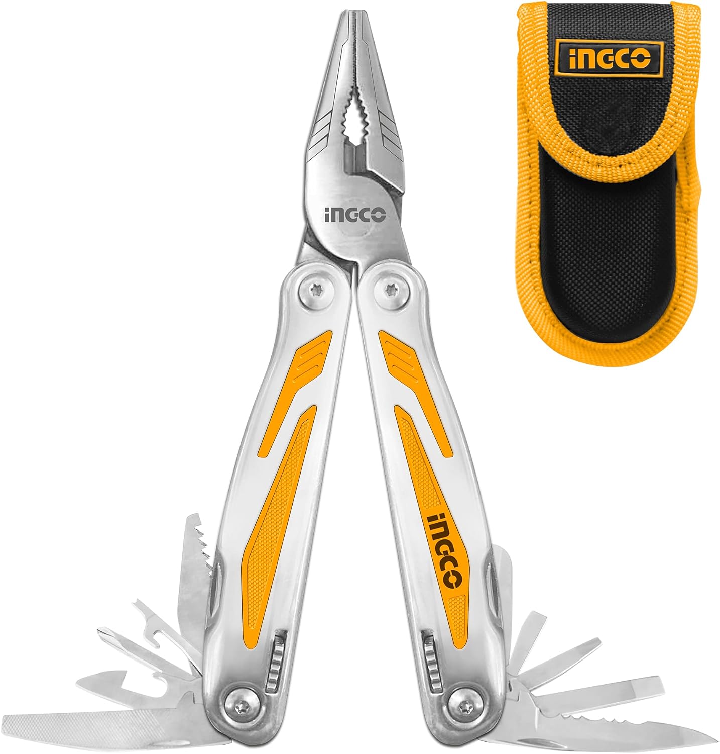 INGCO Foldable Multi-Function Tool – 15-in-1, Pliers-Based, with Sheath – HFMFT0115