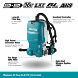 Makita Cordless Backpack Vacuum Cleaner (BL) 18Vx2 Li-Ion LXT – Model DVC665Z