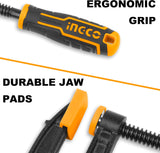 &nbsp;INGCO 4-Piece F-Clamp Set – 50mm Jaw, 250mm Capacity, with Rubberized Handle – HFCS0425