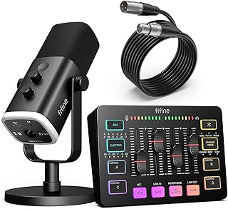 FIFINE Gaming Equipment Bundle, Dynamic XLR/USB Microphone Set with Streaming Audio Mixer (AmpliGame KS5)