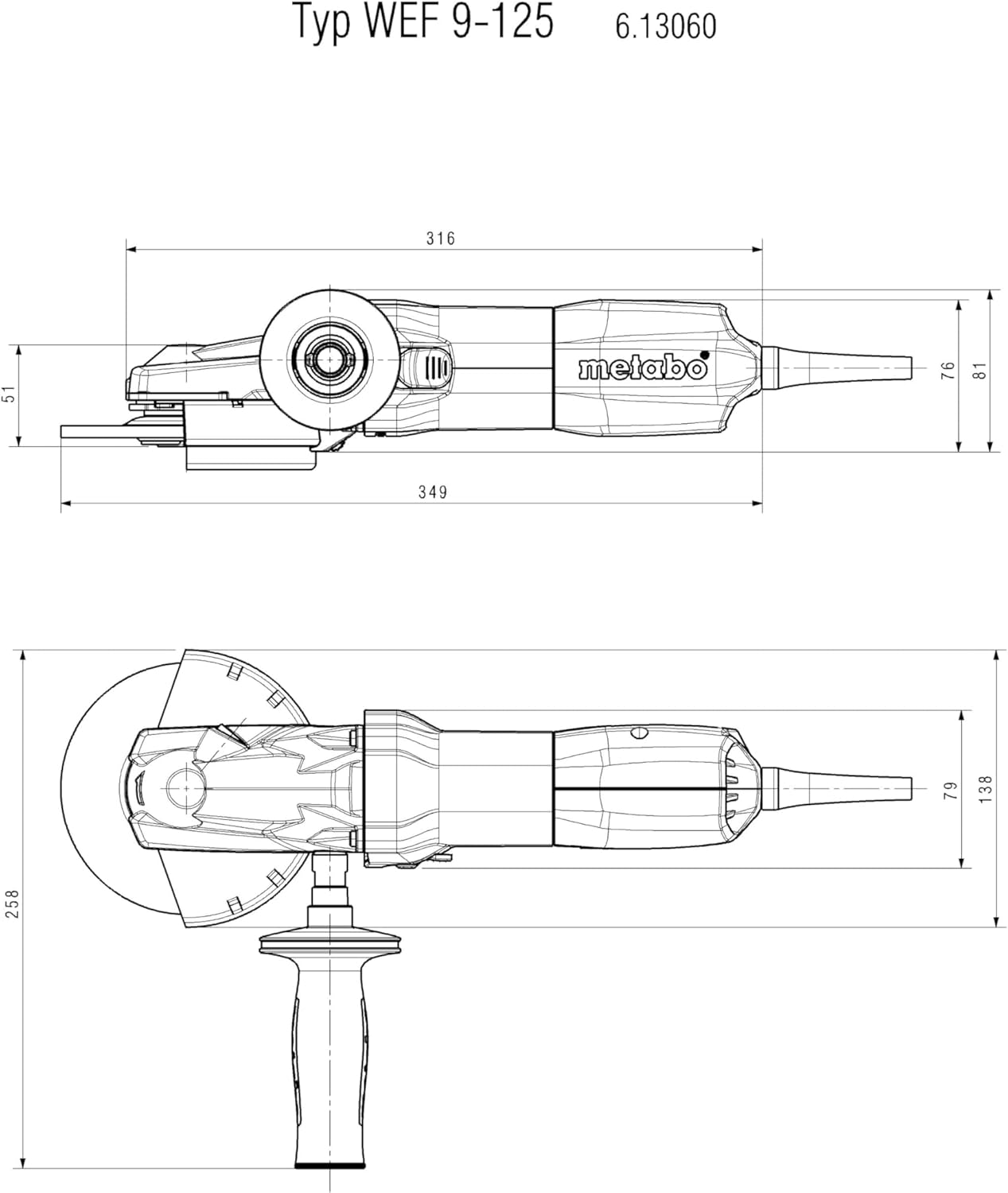Metabo WEF 9-125 Quick 220V 5" Angle Grinder (125mm), 910W – SKU: 613060000