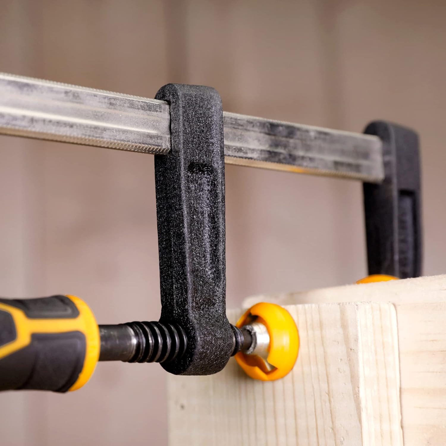 &nbsp;INGCO 4-Piece F-Clamp Set – 50mm Jaw, 250mm Capacity, with Rubberized Handle – HFCS0425