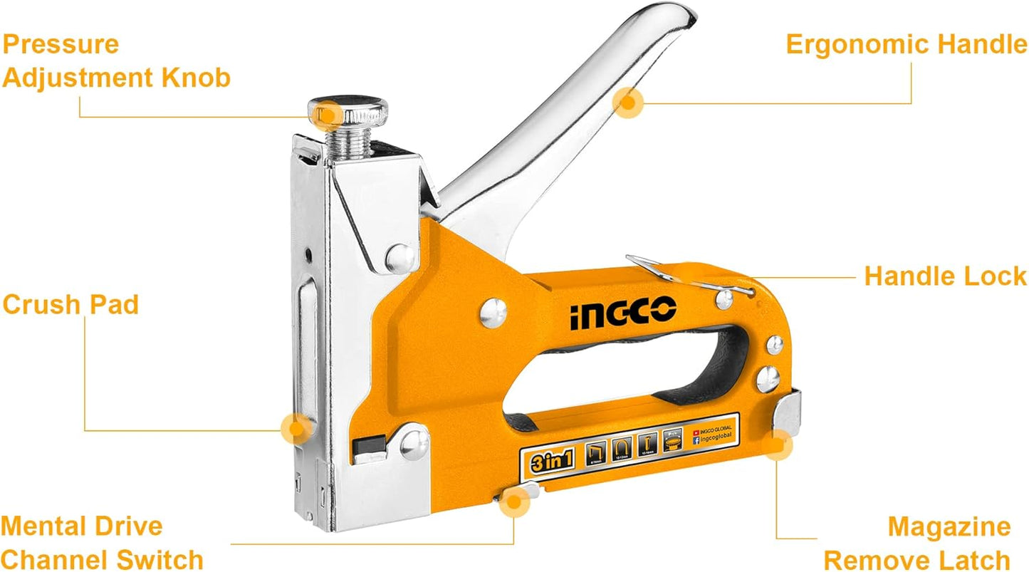 INGCO Heavy Duty Staple Gun Kit with 1000 Staples – HSG1405 (4-14mm)