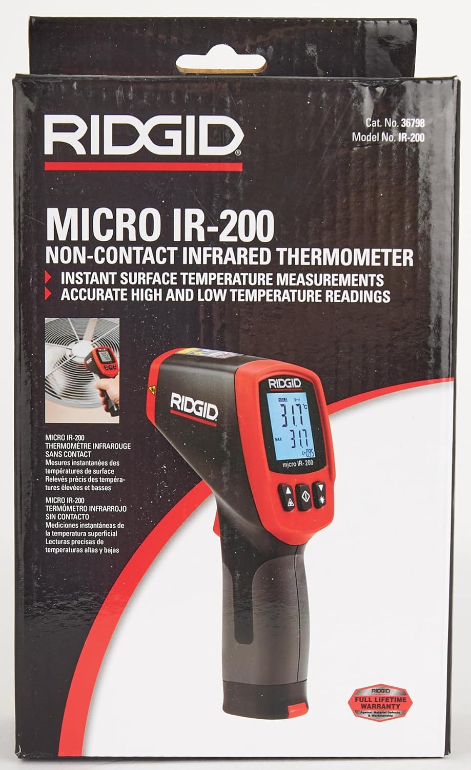 RIDGID micro IR-200 Non-Contact Infrared Digital Thermometer – Model 36798